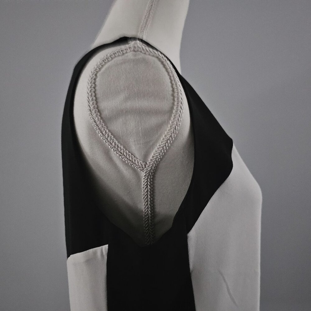 ANN TAYLOR black/cream BLOUSE top SLEEVELESS dressy LINED zipper - Picture 5 of 10
